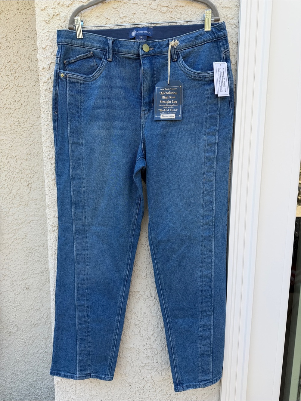 Democracy Women's Ab Solution High Rise Straight Leg Side Seam Jeans Size 12 NWT